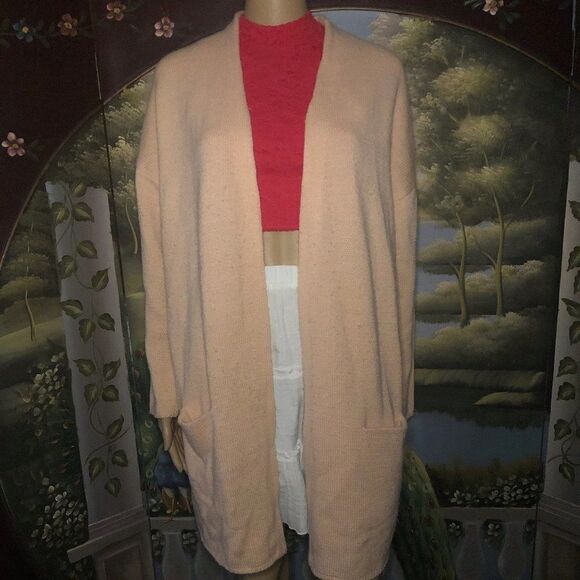 Woman's Long Peach Cardigan w/ pockets-Sz. M - Picture 1 of 6